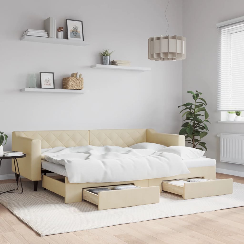 Vidaxl Sofa Rozsuwana Z Szufladami, Kremowa, 80X200 Cm, Tkanina