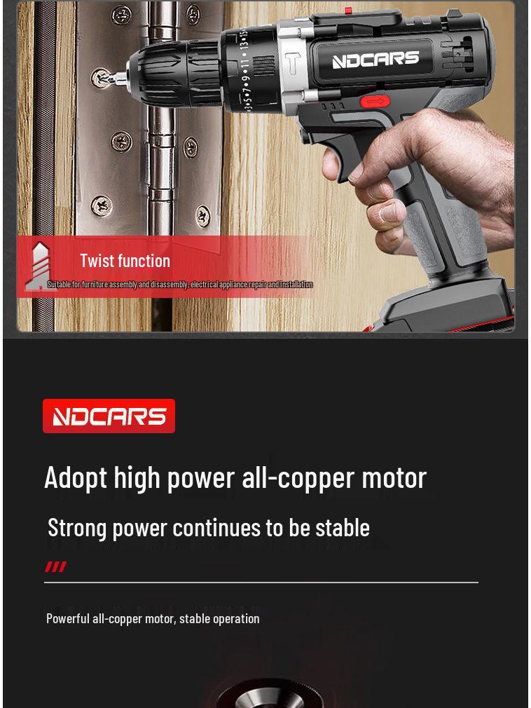 Industrial Ultra-Power Electric Drill with Dual-Speed Lithium Battery and Impact Function