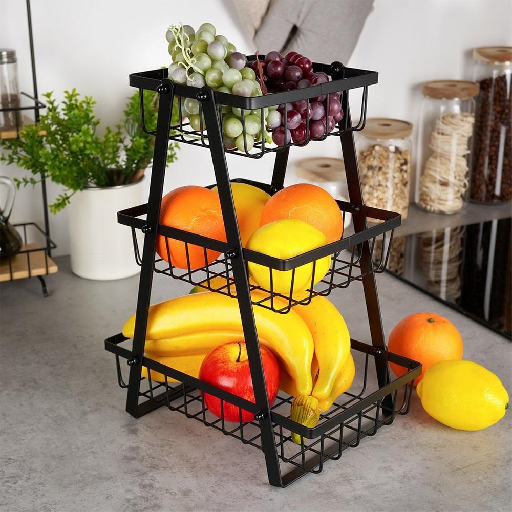 Black metal fruit basket, 3-tier