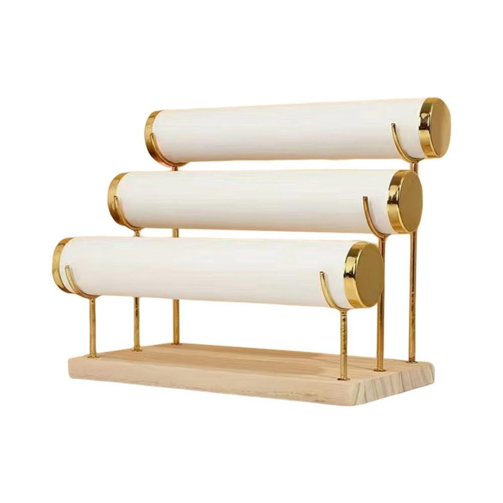 Upgraded 3 Tier Bracelet Organizer Stand Wooden Flannel Wrap Jewelry Display Stand Detachable Metal Necklace Storage Rack Women