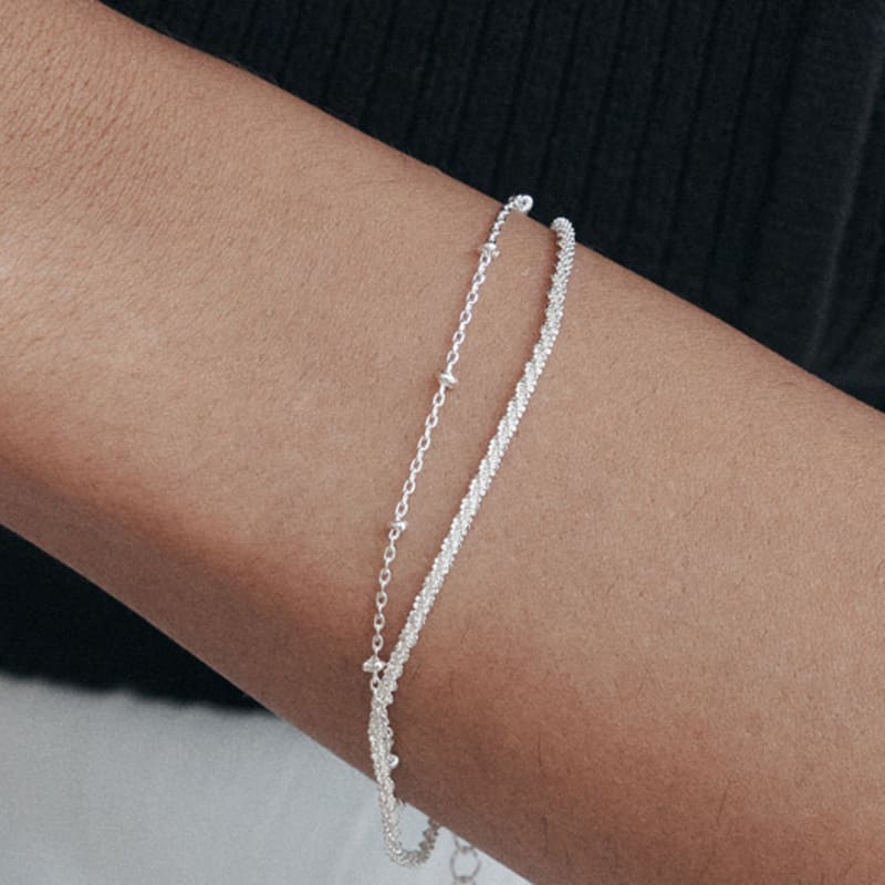 

ATTICA Raw lulu ball double layered bracelet. BBS001 Silver