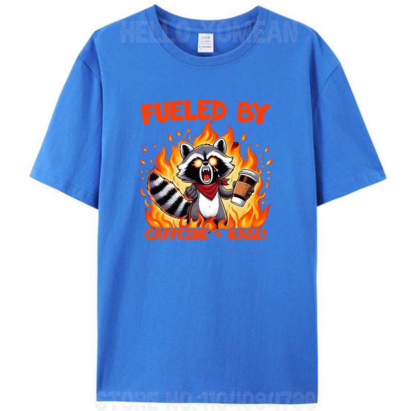 Alimenté par la rage de la caféine Drôle Raton laveur Vintage Femmes Hommes T-shirt 100% Coton T-shirts Hauts Mode Nouveauté Cadeaux
