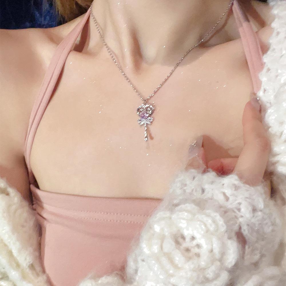 Beauty To Aphasia! Pink Diamond Love Magic Wand Necklace Women's 2025 New Temperament Collarbone Chain Niche