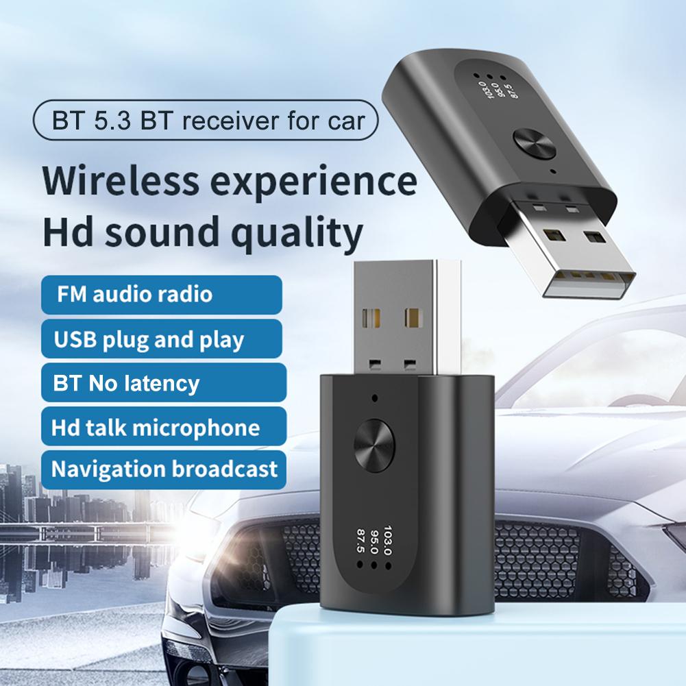 Car Audio Adapter Bluetooth-Compatible Handsfree Call Wireless Music Audio Receiver Adapter with LED Display for FM Radio