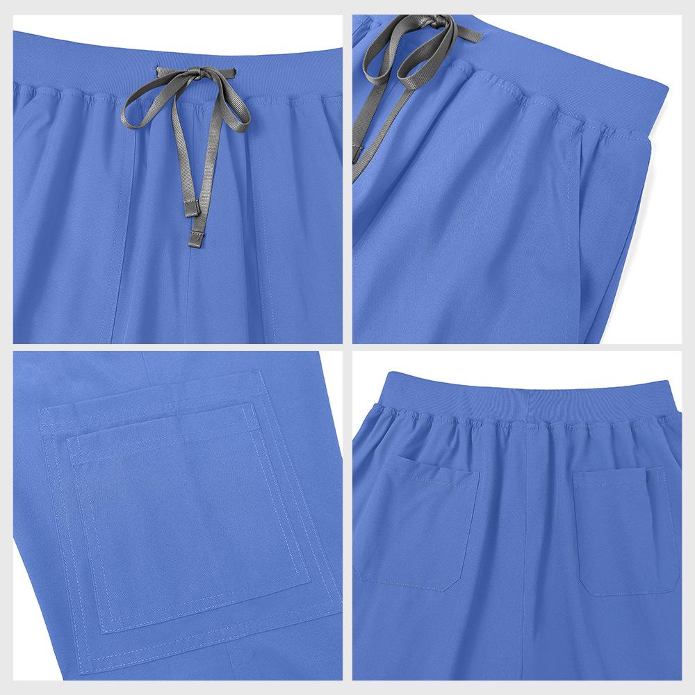 Summer Work Uniform Set Women Thin Pants Quick Dry V Neck Short Sleeve Top Home Outerwear