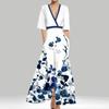 Damenmode Frühling V-Ausschnitt Slim Maxi Kleid Abendparty Sexy Print A-Linien-Kleid Boho Sommer Kurzarm Taschenkleider Frau