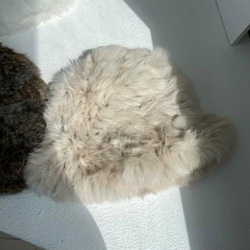 Rabbit Fur Hat Female Chuanxi White Fur Hat Fur Cold and Warm Plush Knitted Hat Cute Headgear Autumn and Winter