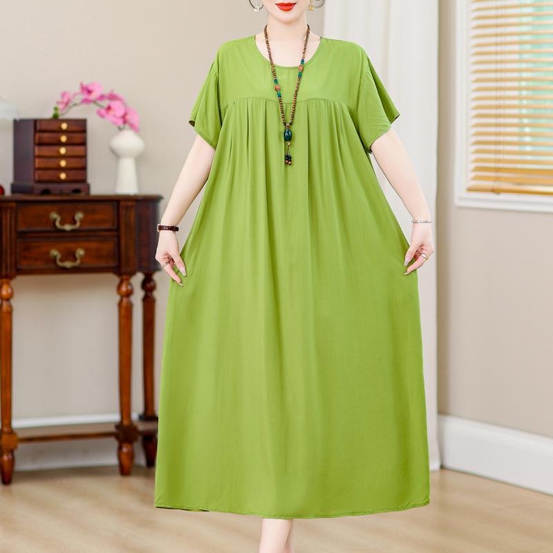 Velké volné šaty s vintage potiskem pro ženy Ležérní letní dámské šaty s krátkým rukávem