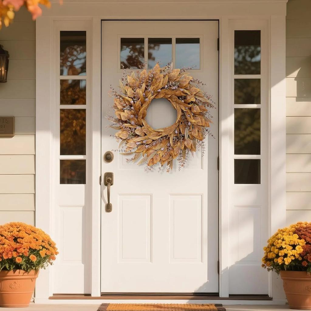 HalloweenAutumn Flower Wreaths, Pumpkin And Berry Door Hangings, HarvestFestival Rattan Rings