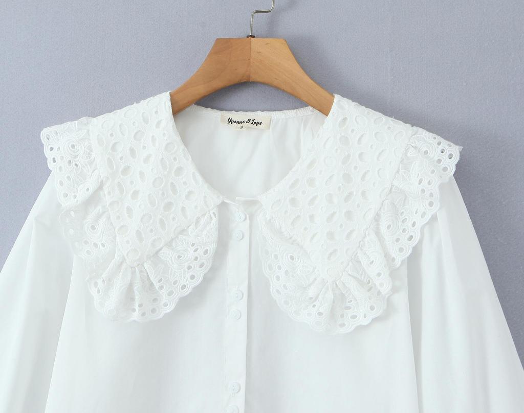 Autumn 2025 White Lace Large Lapel Loose Women's Shirt - European & American Style