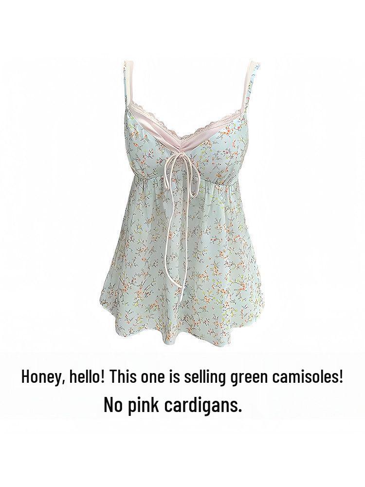 Sweet Floral Contrast Two-Piece Camisole – Korean Petite Summer Top