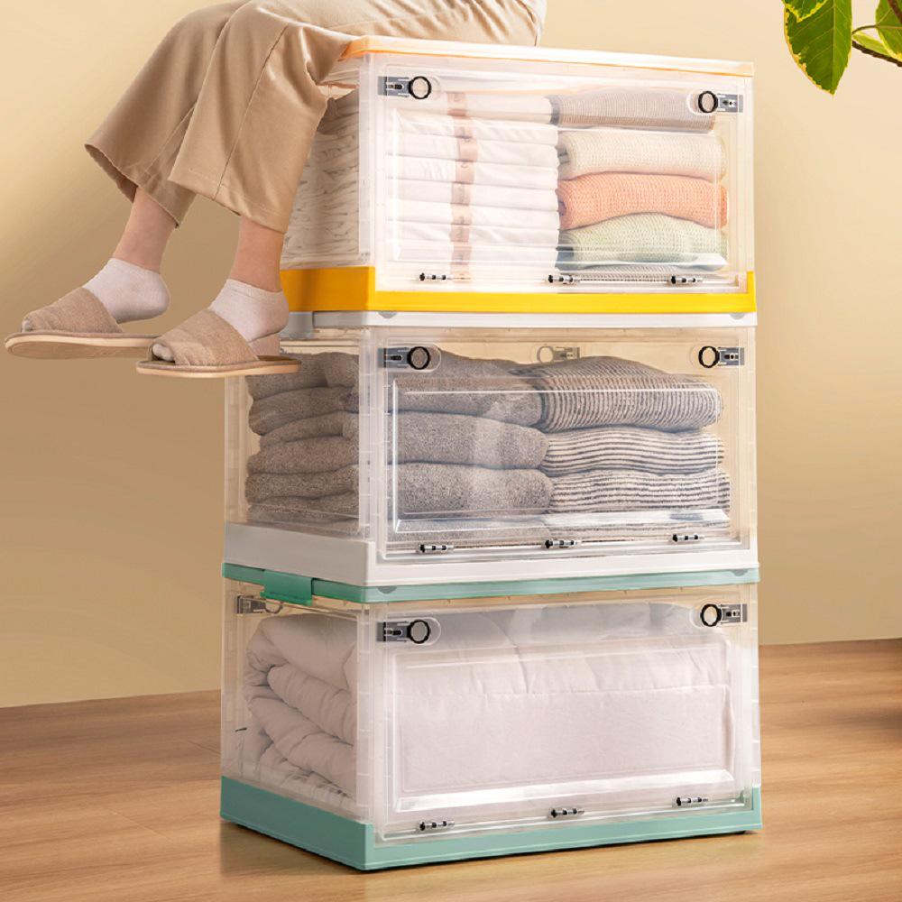 Three-Door Large Plastic Storage Box with Wheels for Living Room