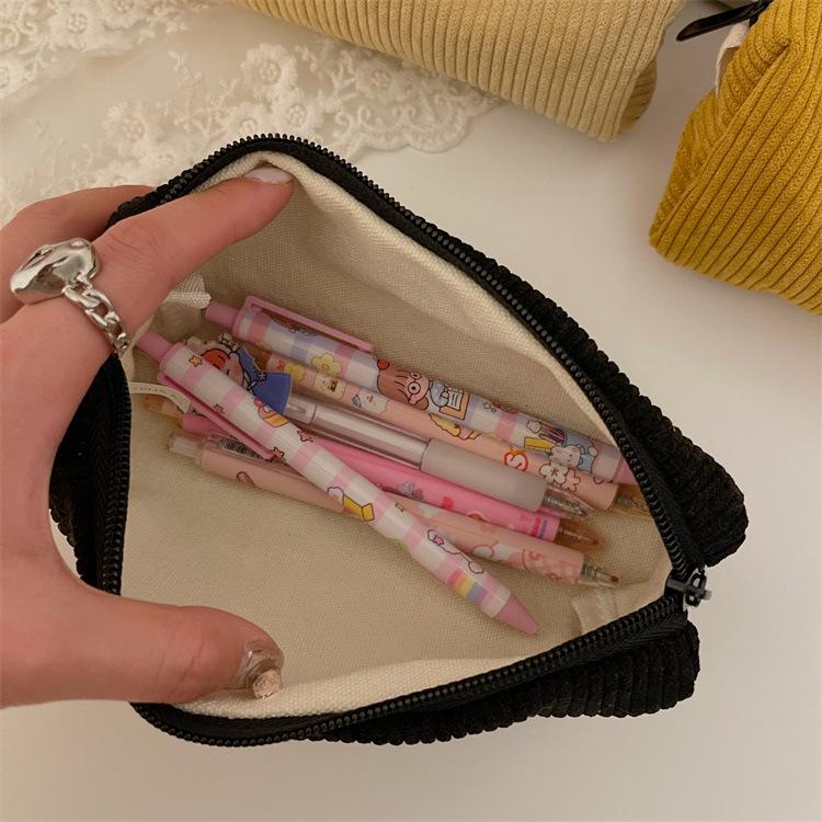 Little White Rabbit Corduroy Pencil Case – Vintage Solid Color Stationery Bag for Students