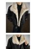 Men's Winter Thickened PU Leather Cotton Jacket with Fur and Stand Collar