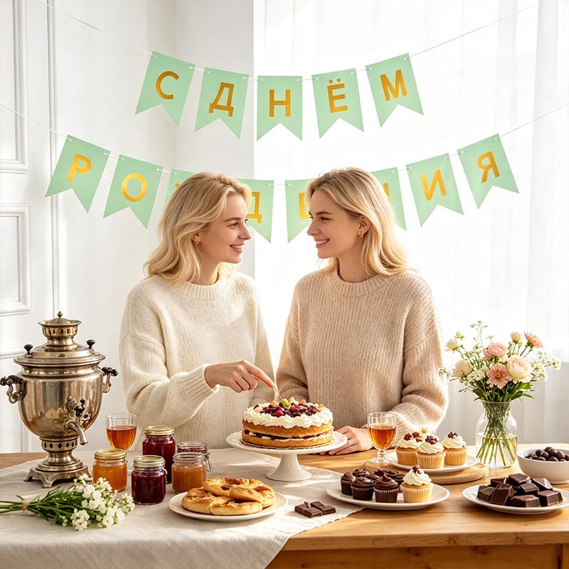1 Set Birthday Durable Party Reusable Flag Elegant Banner Gold Russian Premium Letter Glitter