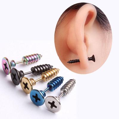 1 Paar Unisex Damen Herren Punk Edelstahl Kreuzschraube Ohrstecker Ohrringe