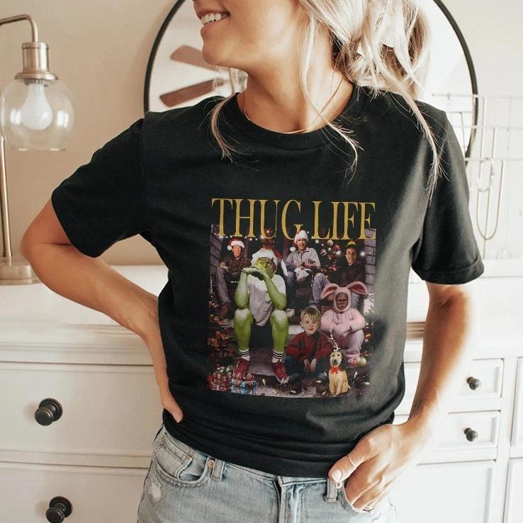 

Thug Life Christmas Movies T-Shirt – Grinch, Home Alone & Elf Graphic Tee 2XL