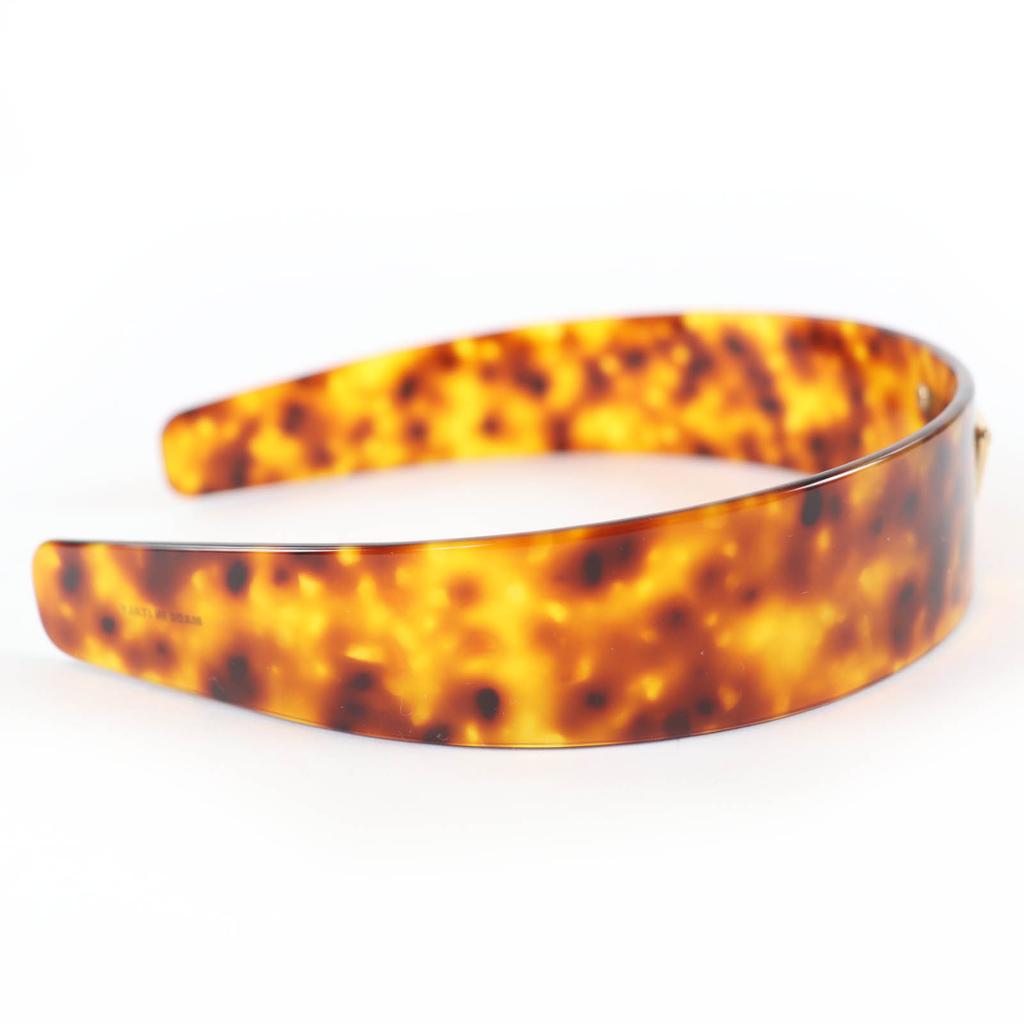 Great PRADA Current Triangle Logo Tortoiseshell Pattern Plex Headband 1IH082 Used