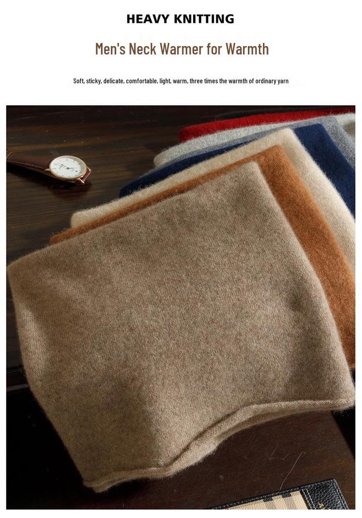 Men's 100% Pure Cashmere Knitted Neck Warmer - Autumn/Winter Style with Rolled Edge for Added Warmth and Comfort