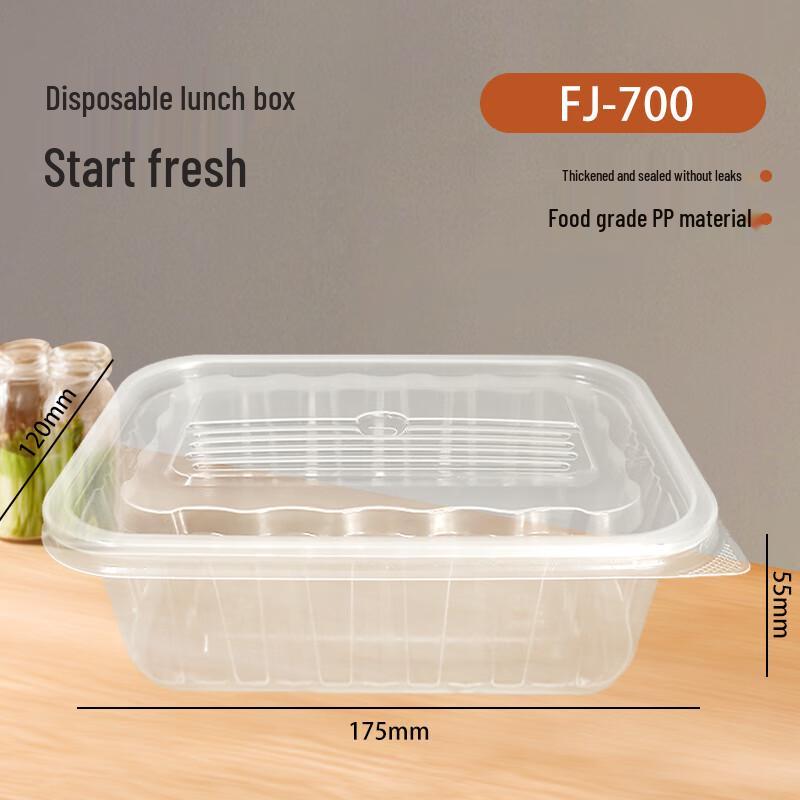 700ml Rectangular Disposable Plastic Takeaway Containers with Transparent Lids, 300 Sets