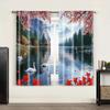 2pc,  Window Treatment Curtains The picturesque forest_ Swan Lake_ seagulls_ fish_ and red blooming flower party Blackout