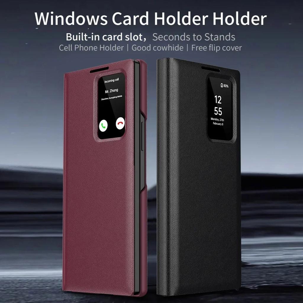 Official High-end Business Leather Smart View Windows Wallet Flip Case For Samsung Galaxy Z Fold 7 6 S25 Ultra S23 Plus S24 FE Anti-fall Protect Cover