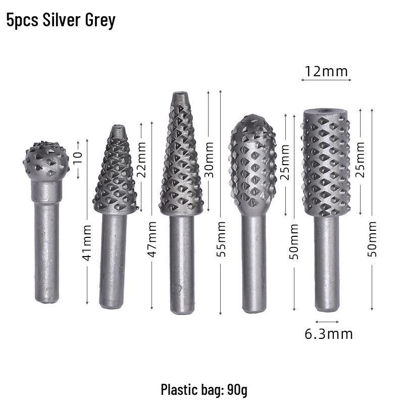 5-Piece Woodworking Rotary Burr Set - Irregular Shape Carving & Grinding Heads