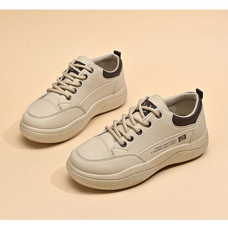 Spring and Autumn Women's Leather Versatile Comfortable Non-slip Mesh Lined Student Running Shoes