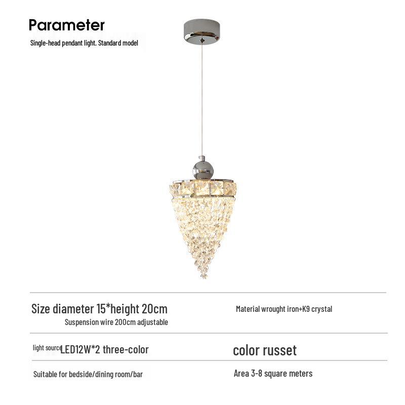 Elegant French Crystal Glass Pendant Lamp - Luxurious Bedside or Entrance Decoration