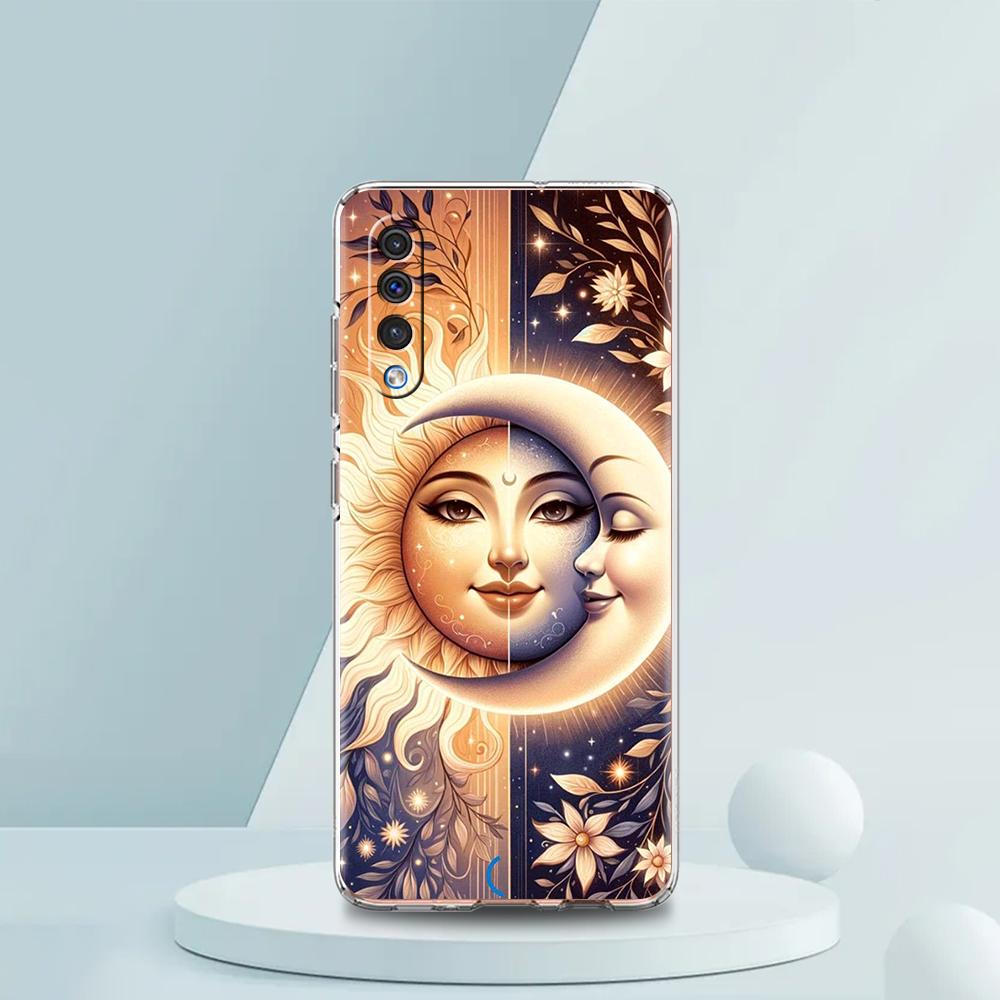 Moon Sun Transparent Phone Case for Samsung Galaxy A16 A14 A12 A22 A24 A42 A02 A03S A06 A50 A70 A20 A30 A40 Soft Cover