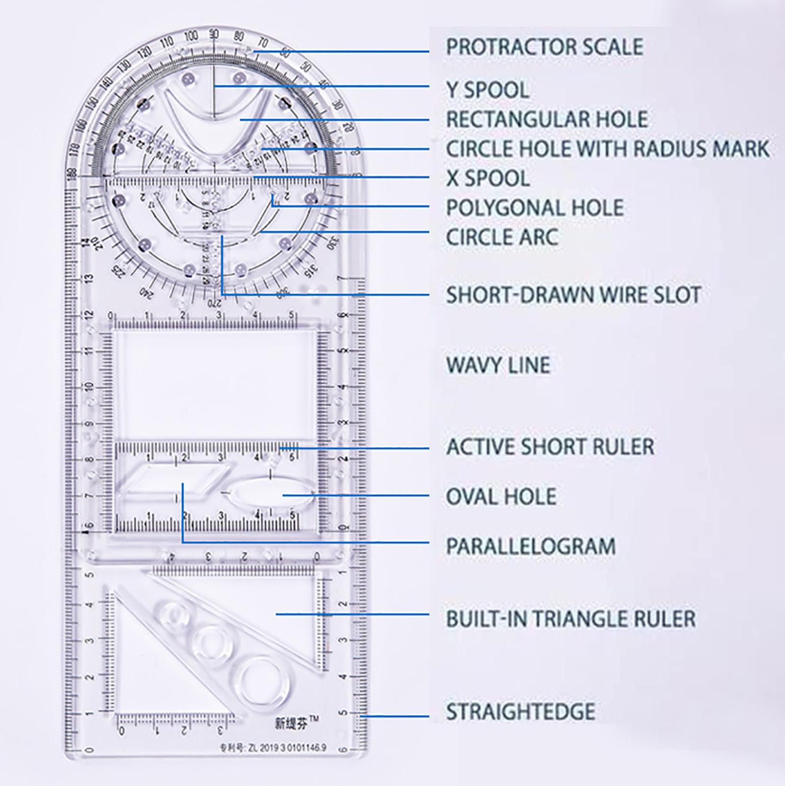 Multifunctional Geometric Ruler Drawing Ruler Geometric Drawing Template Measuring Tool Plastic Ruler For School Supplies