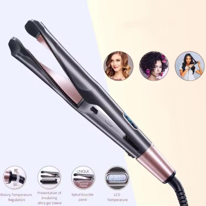 Portable 2 in 1 Hair Straightening and Curling Iron Lcd Ceramic Hair Curler and Straightener Magic Hair Curler