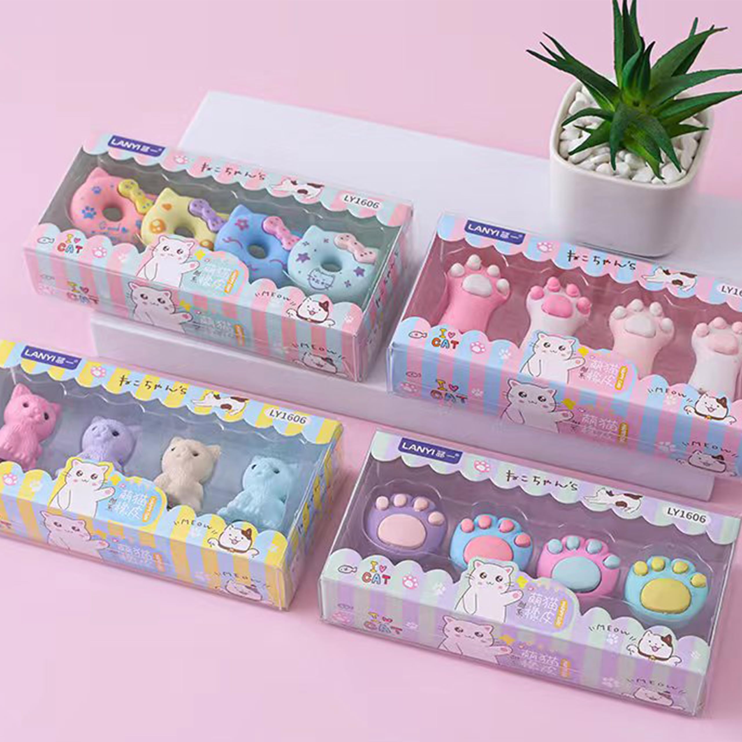 4 Pieces Cute Cat Shape Eraser Fun Stationery Cute Food Eraser Durable BLC393-04