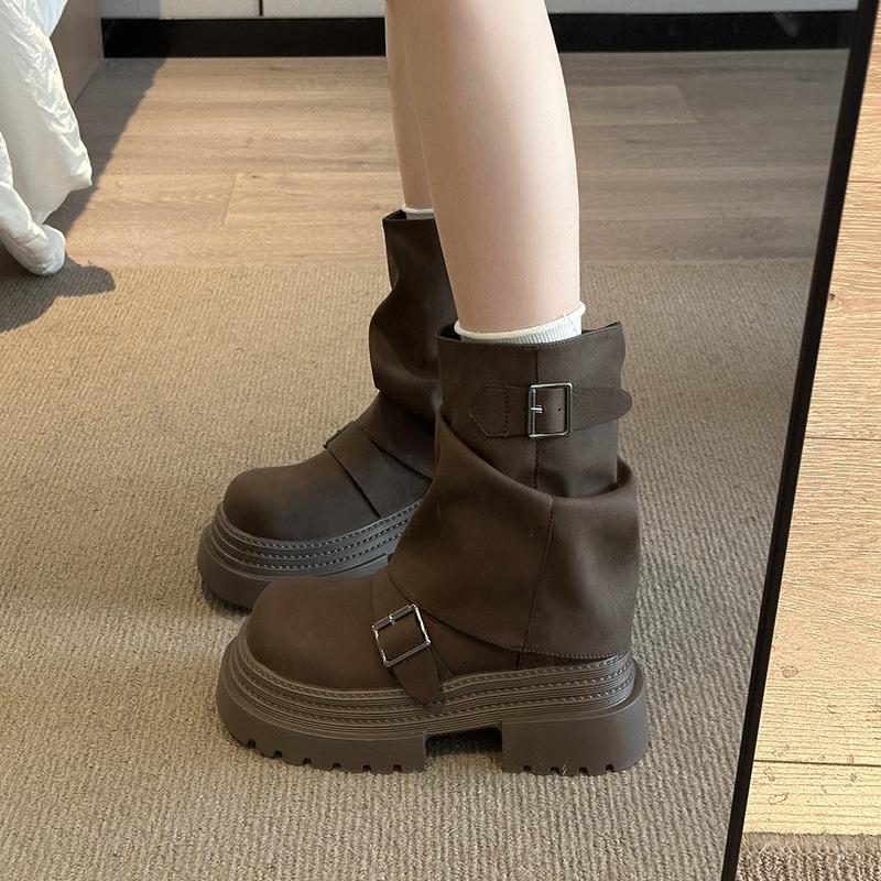 Small thick-soled Martin boots women's new autumn Maillard brown trousers stacked short boots