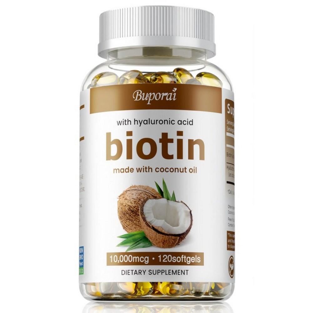 Biotin Complex Soft Capsules Containing Hyaluronic Acid and Coconut Oil, with 10,000 Micrograms of Biotin, Suitable for Adults. 1 Pc (60 Tablets)