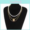 Stylish Multi-layer Pearl Necklace Featuring Unique Geometric Shape In Gold