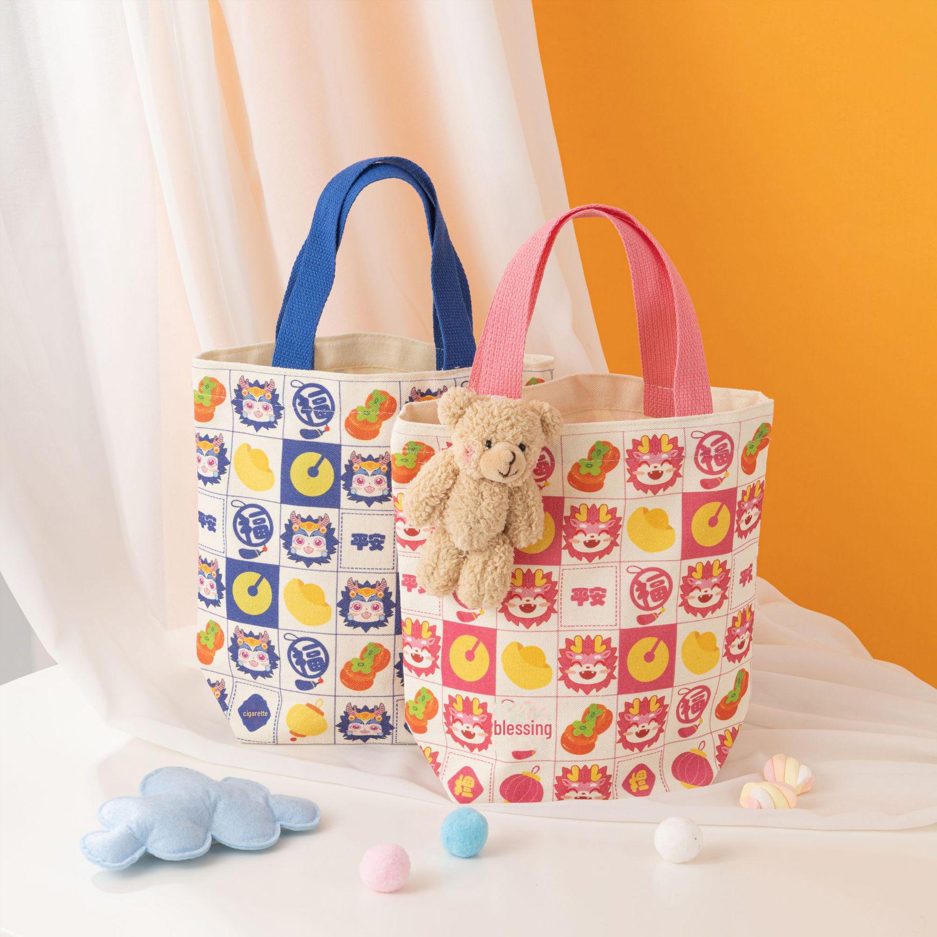 Милая холщовая сумка для ланча Год Дракона стильная сумка для дорожных поездок с дизайном Благословение 719₽