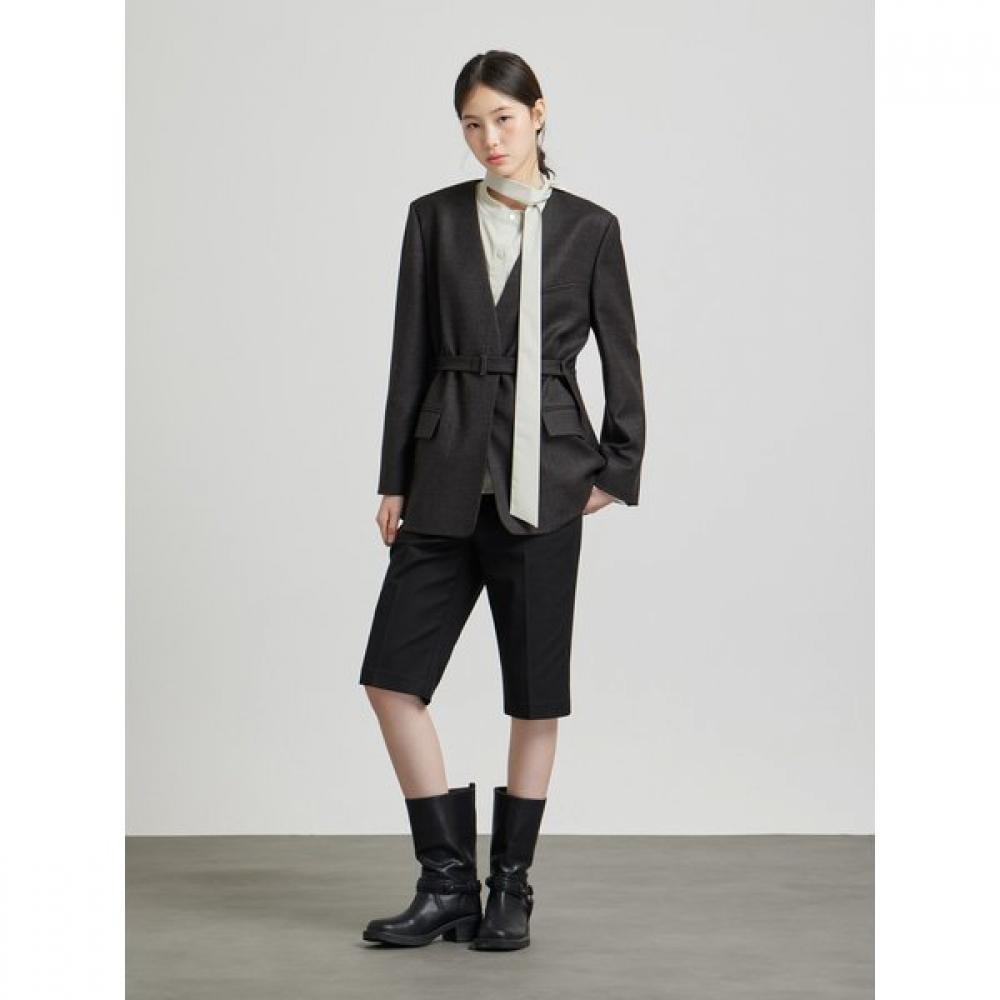 Cc Collect. Wool Blended Check Collarless Jacket C264msf039