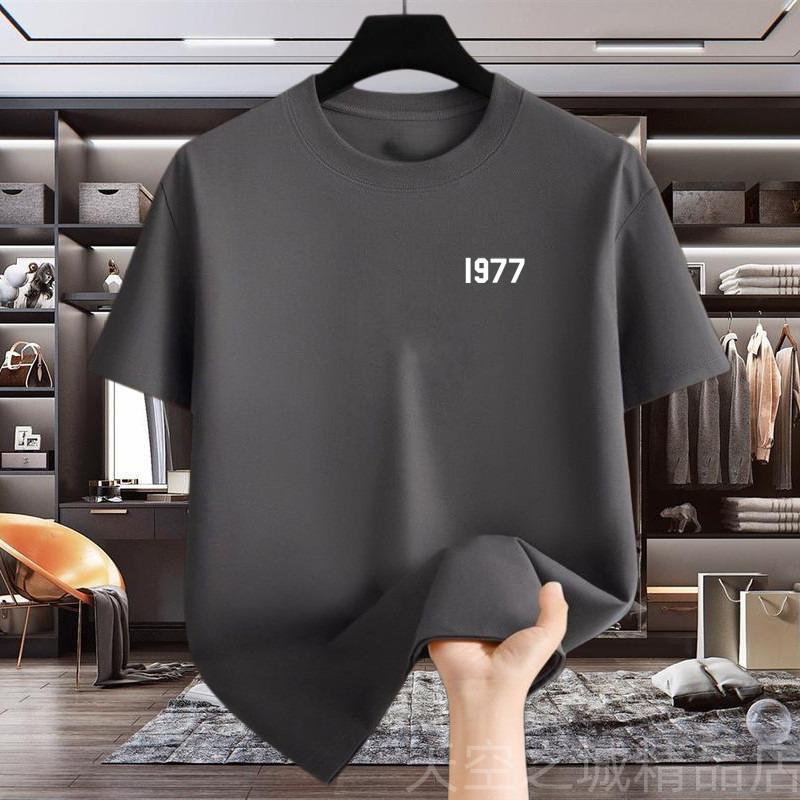 Hot Summer Unisexs Pure Cotton Tshirt 1977 Shortsleeved Ins Base American Loose Casual and Versatile Trendy Brand Halfsleeved