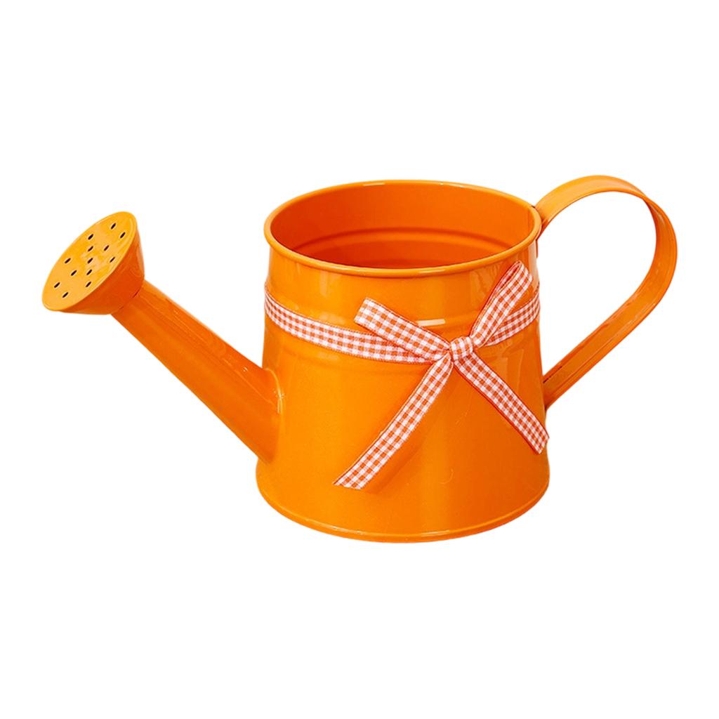 Metal Watering Can with Gingham Ribbon Decorative Garden Watering Pot for Indoor Outdoor Plant Care and Flower Arrangement