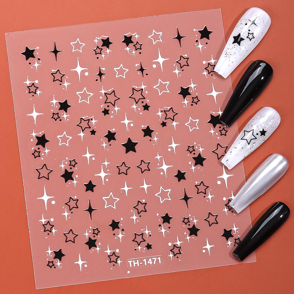 1pc/3pcs Black White 3D Star Nail Art Sticker Pentagram Self-Adhesive Decals Sliders for Nails DIY Manicure Decoration