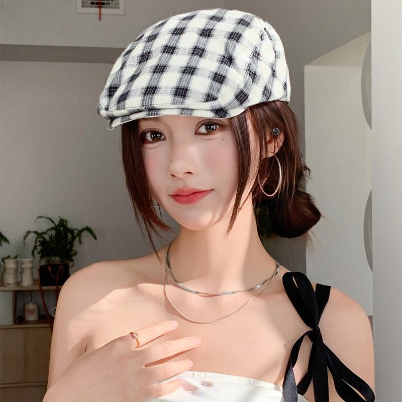 Autumn new Japanese retro plaid forward hat women's literary versatile anti-beret casual temperament cap