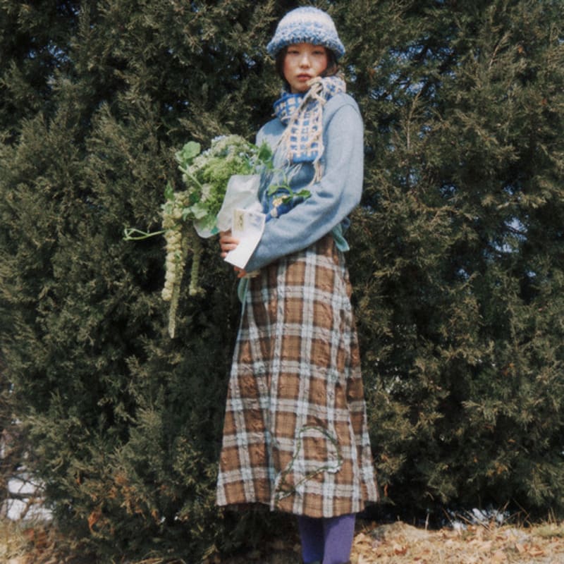 MISU A BARBE HEAVENLY MUFFLER BLUE CHECK