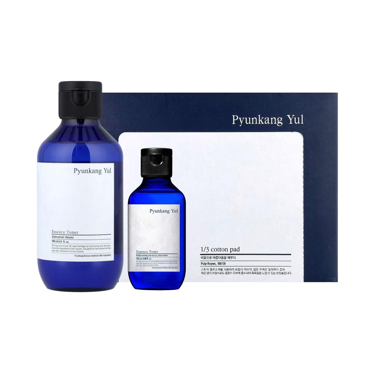 Pyunkang Yul Essence Toner Set (200ml + 100ml) with Premium Cotton Pads - Intense Hydration & Skin Balancing Kit