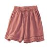 Women's Loose Boho Summer Shorts Drawstring Comfy Elastic Waist Shorts High-Waisted Wide-Leg Hollow Floral Lace Shorts
