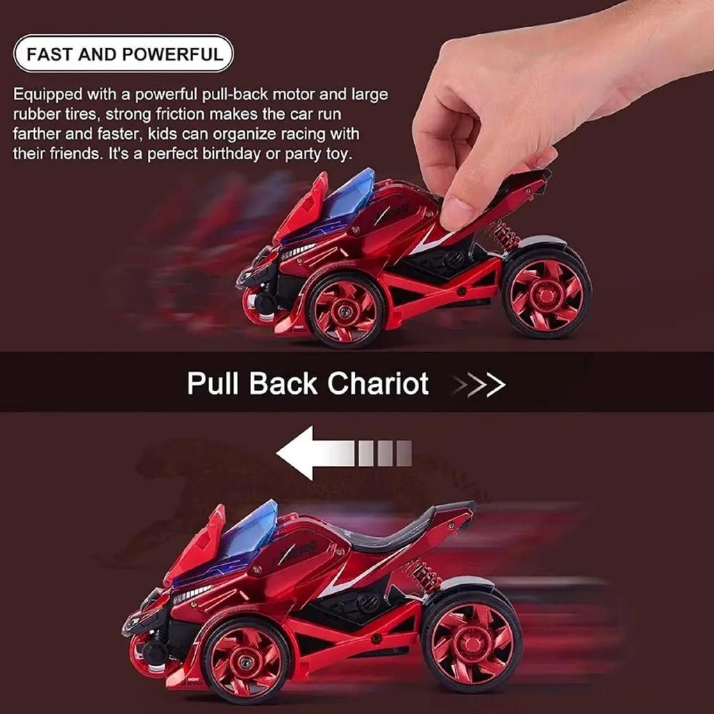 Jucării pentru motociclete 1/32 cu tragere înapoi, jucărie de lansare de motociclete cu iluminare muzicală, cadou 2 în 1 cu catapultă Race Trinity Car pentru băieți și copii