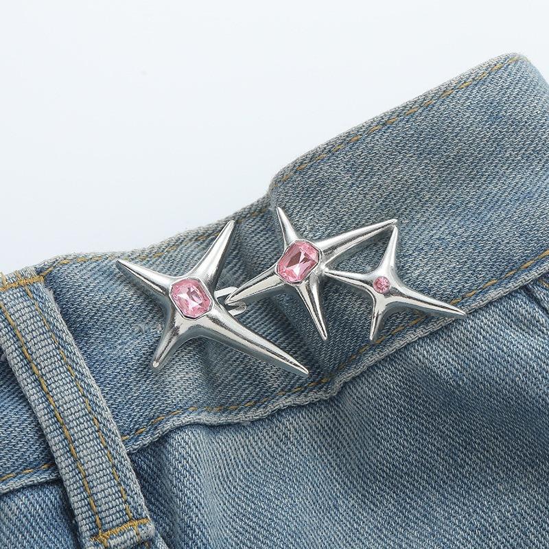 

2024 Adjustable Waist Buckle Cross Star Shape Jean Buttons Pins Detachable Metal Buttons Waist Tightener Clothing Accessories серебряный