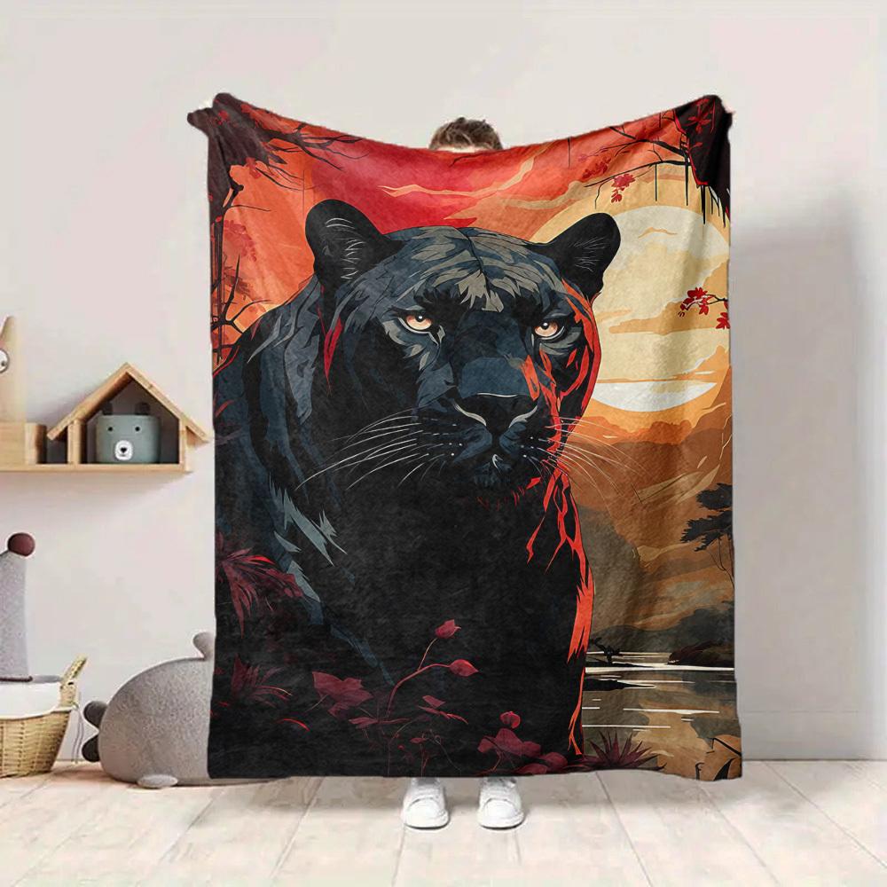 1 Stück Panther Sonnenuntergang Dschungel Decke - Leichter Flanell Fleece mit Digitaldruck, Weich Warm für Sofa, Reisen, Camping, Büro yy251018304
