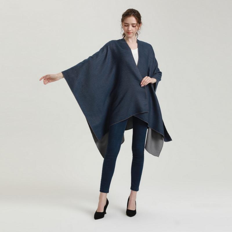Women S Double Sided Faux Cashmere Split Shawl Cloak Warm Air Condition Blanket