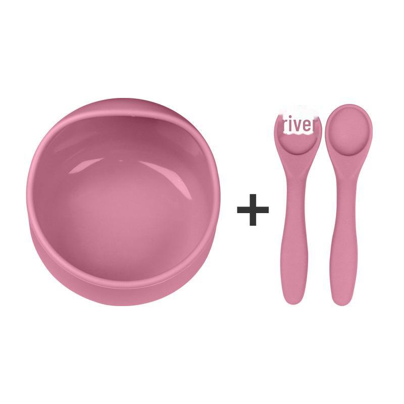 Silikon Saugbecher Baby Fütterset: Schneckenschale, Löffel & Gabel mit Holzgriffen, Leicht zu reinigen.